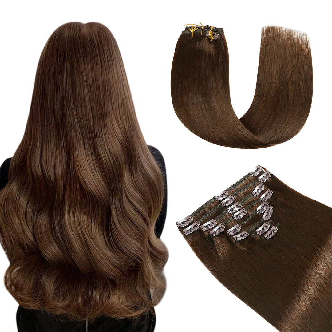 YILITE Clip in Extensions Echthaar 40cm 100% Echthaar Extensions Clip 16 Zoll 8 Stück 120g Unsichtba