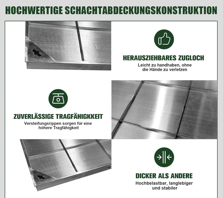 Schachtabdeckung Edelstahl V2A Lichte Weite: 600x450 mm | H: 60 mm Lichte Weite: 600 x 450 mm, Licht