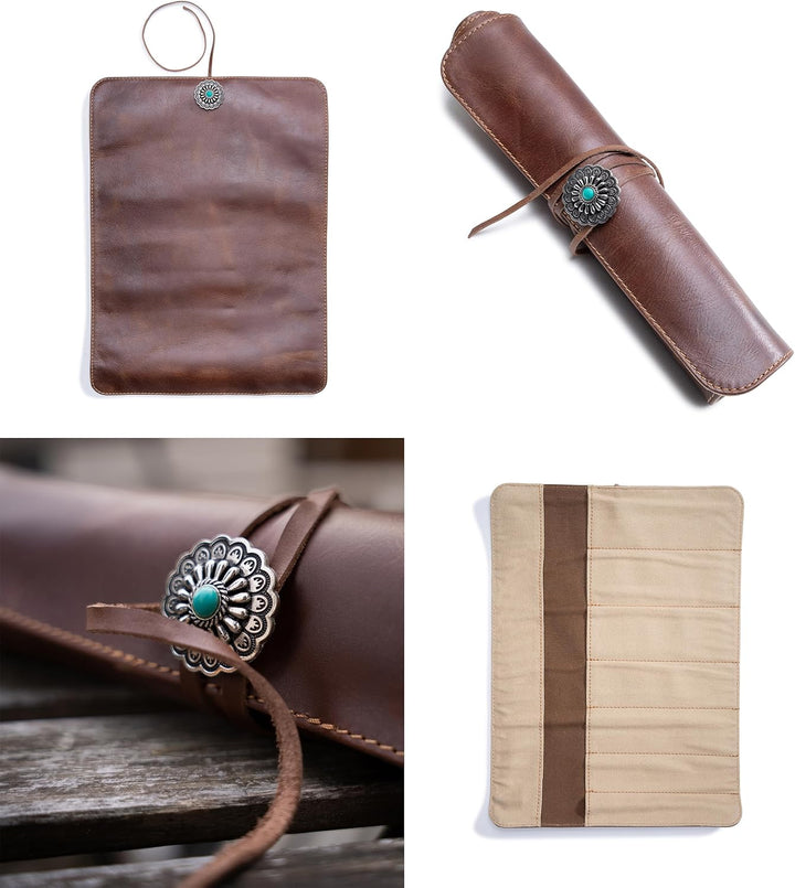 Angus Stoke Messertasche Leder – 7-Fach-Premium Büffelleder Kochmesserrolle – Messer Tasche - Kochta