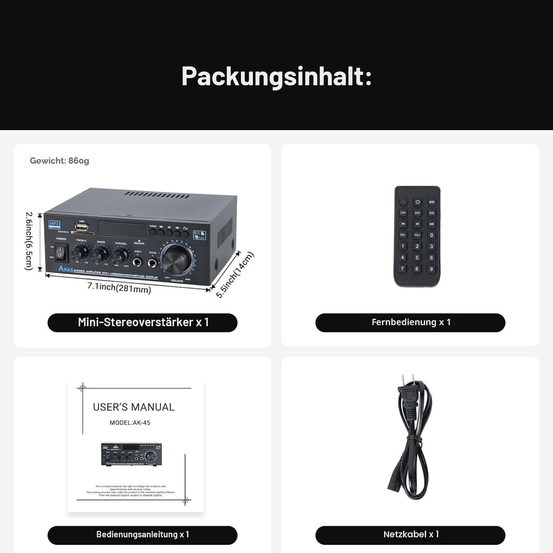 Bluetooth-Stereo-Receiver und Heim-Audioverstärker, 300 W x 2, 2-Kanal für Heimkino- und Regallautsp