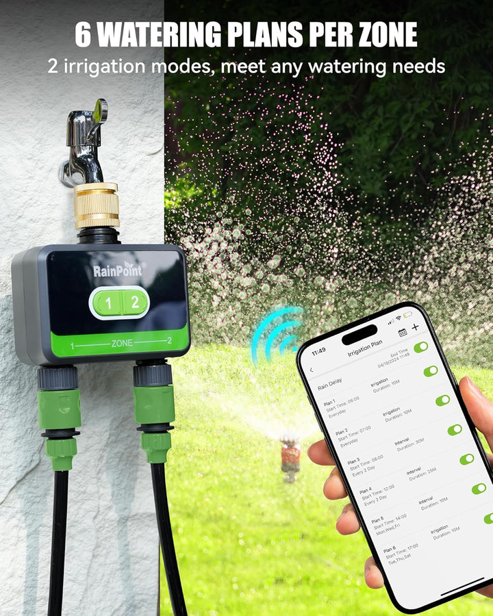 RAINPOINT Bewässerungscomputer Bluetooth 2 Ausgänge, Messingeinlass, Automatische Garten Bewässerung