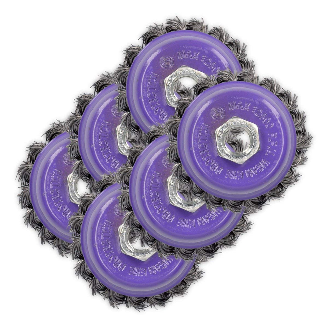 6x Topfbürste Drahtbürste Kegelbürste M14 für Flex Ø 75 mm gezopft