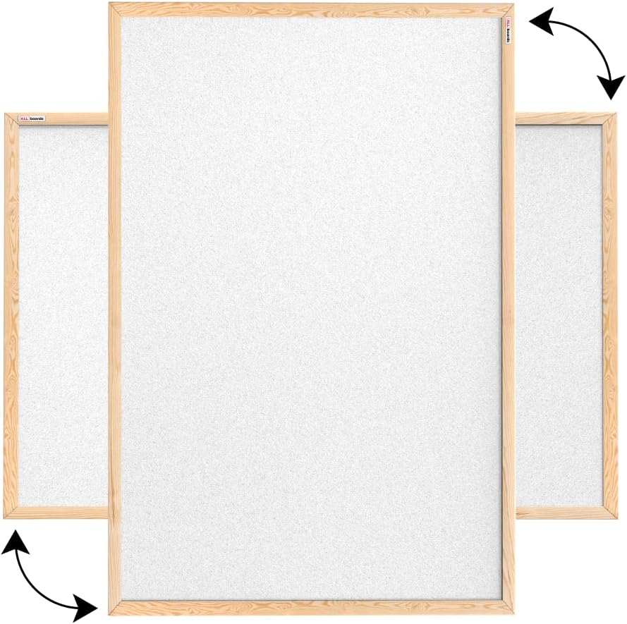 ALLboards Weiss Pinnwand mit Holz Rahmen 90x60cm Korktafel Korkwand Pinnwand Kork Farbiger Kork 90x6