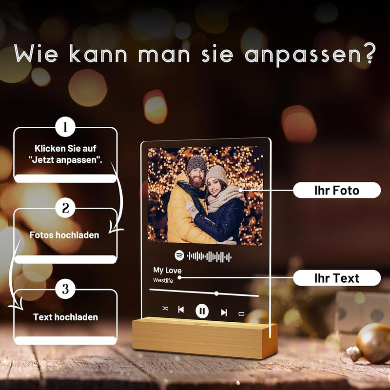 Giftove Spotify Glas Personalisierte Geschenke für Frauen ＆ Männer - Weihnachtsgeschenke für Frau Fr
