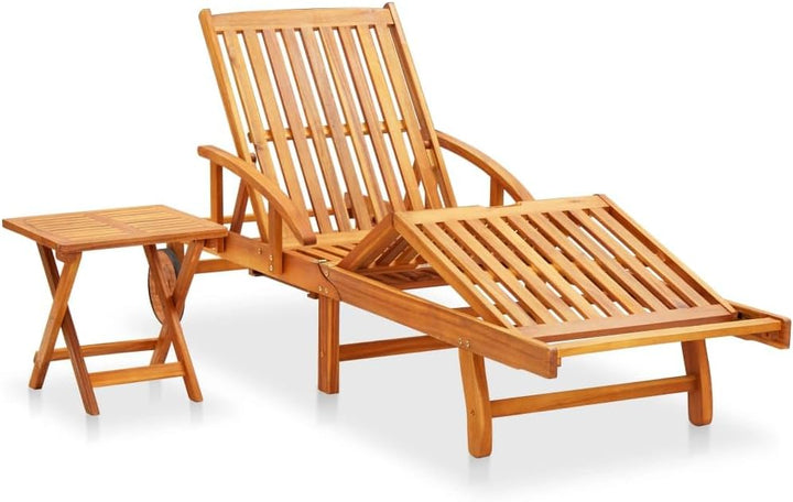 vidaXL Akazienholz Massiv Sonnenliege mit Tisch Auflage 2 Rädern Gartenliege Holzliege Relaxliege Li