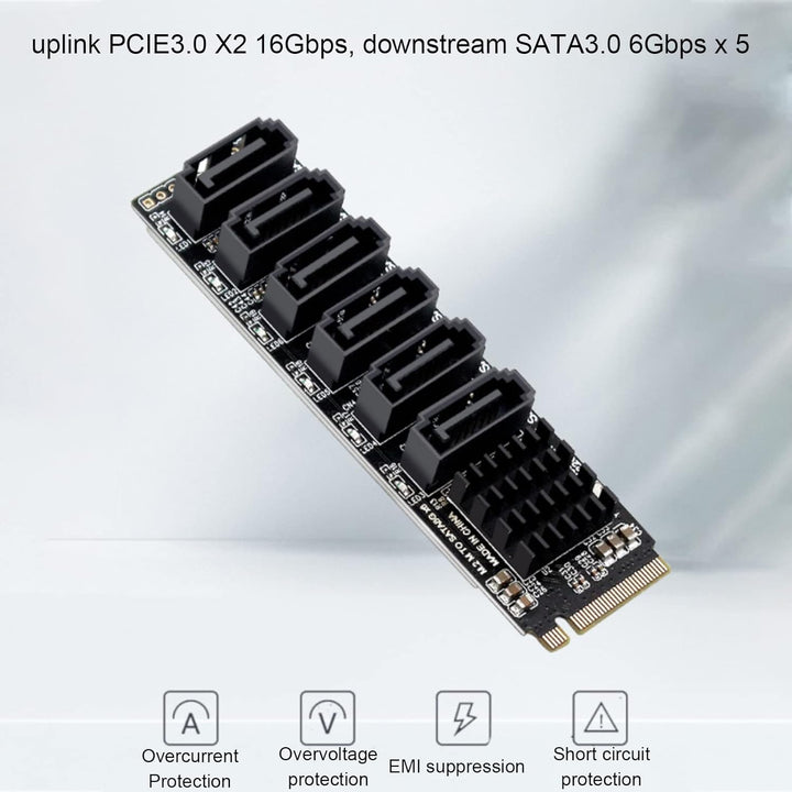 Bewinner M.2 SATA PCI Express auf SATA 3.0 6 Gbit/s 6 Port Adapterkonverter, Uplink PCIE3.0 X2 16 Gb