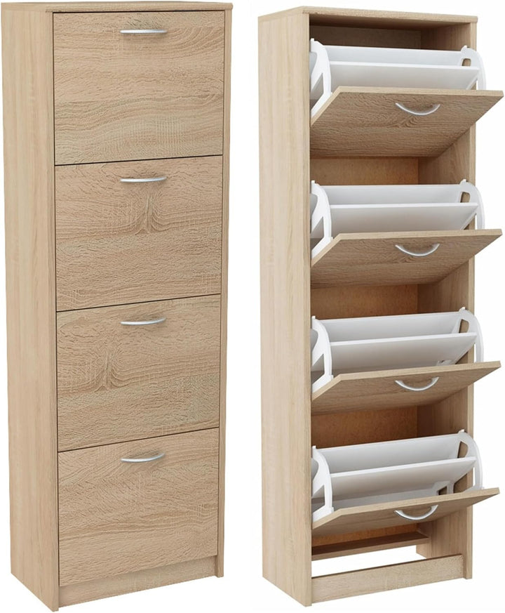 Home Collective Schuhschrank mit 4 aufklappbaren Schubladen Schuhregal mit 4 Fächern weiche abgerund