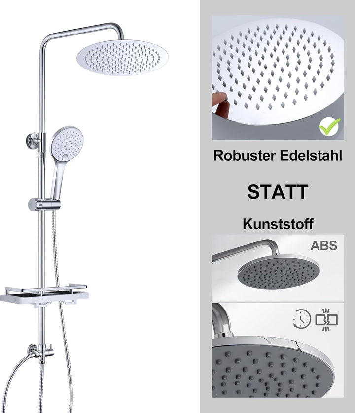JOHO Regendusche Duschsystem ohne Armatur, Rain Shower Duschset Überkopfbrauseset aus Edelstahl mit