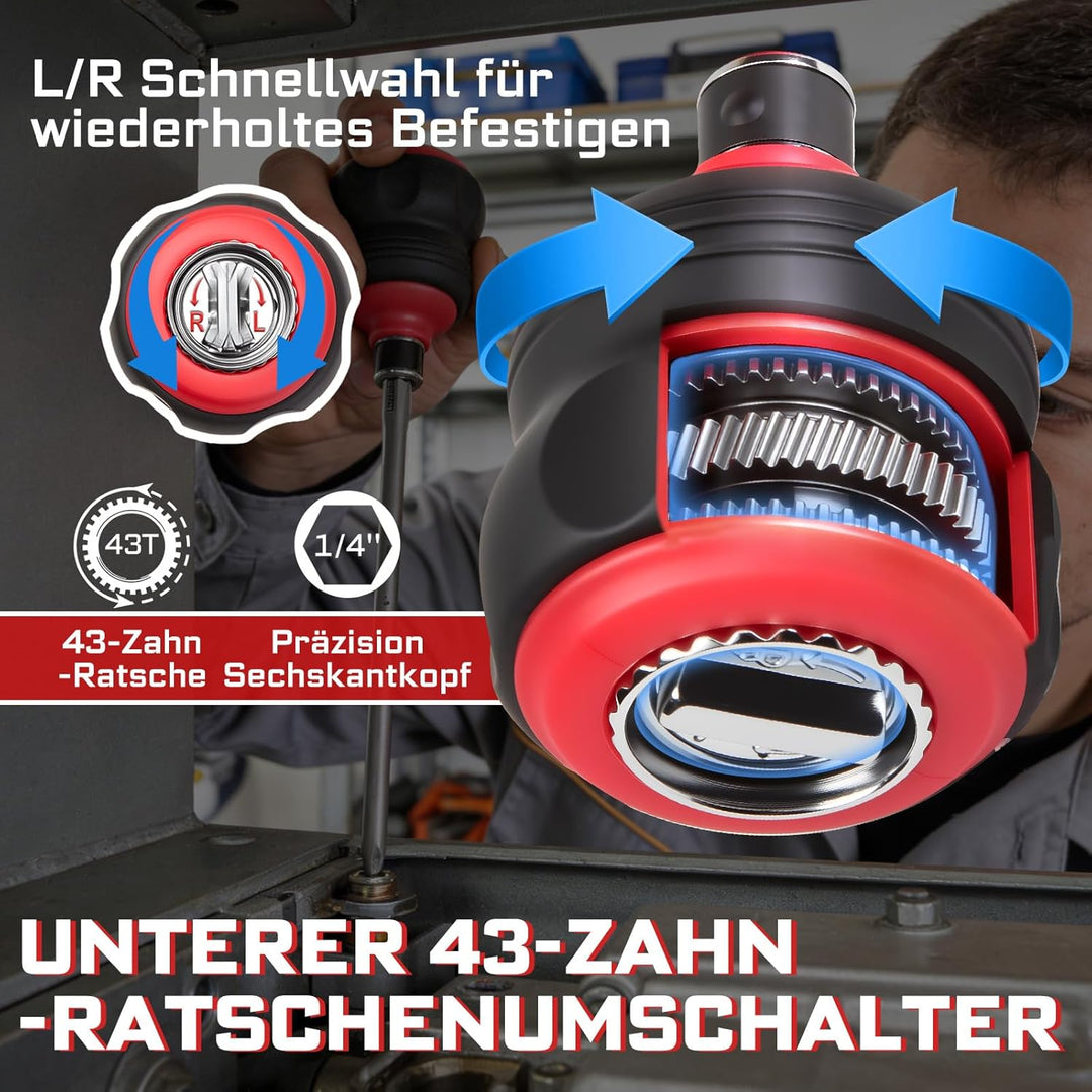 GEINXURN 33tlg. Stubby Ratschen-Schraubendreher-Set, 2-in-1 Stummelschrauber, 5-14mm Universal Steck