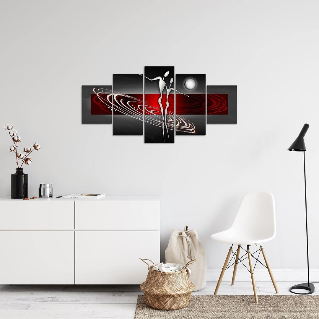Runa Art Bild Wohnzimmer Schlafzimmer Abstrakt Figuren 5 Teilig Liebespaar Rot Grau Wandbilder auf V