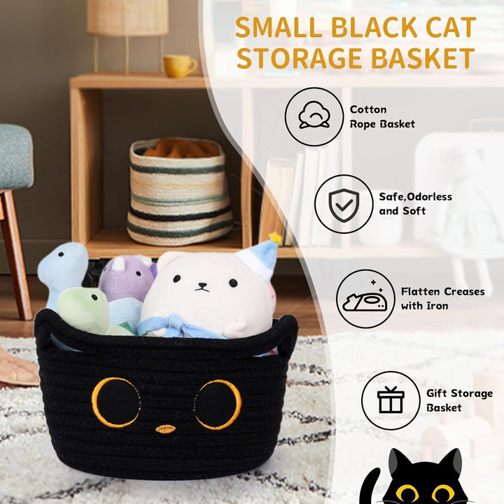 Kleiner Aufbewahrungskorb, Schwarze Katze Baumwoll Seil Körbe Geflochten Wäschekorb Für Kinderzimmer