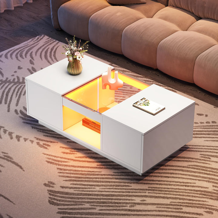 Merax Couchtisch Hochglanz mit LED Beleuchtung, Mitteltisch Teetisch für Wohnzimmer, Weiss Wohnzimme