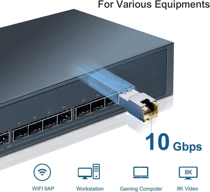 QSFPTEK 10GBASE-T SFP+ RJ45 Transceiver up to 80m, 10G SFP+ to RJ45 Copper Mini-GBIC Modul für Cisco