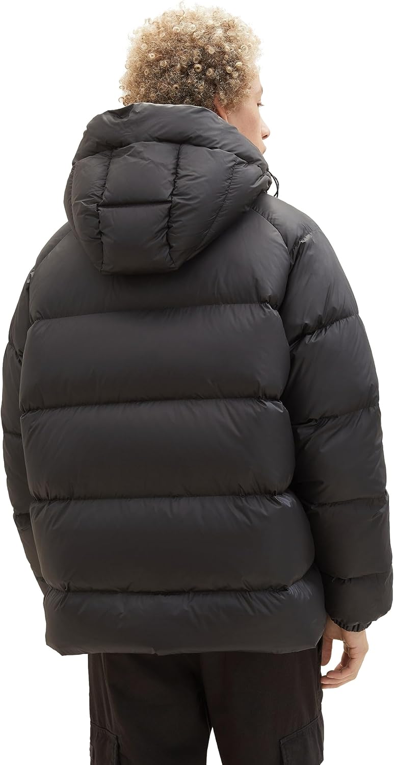 TOM TAILOR Denim Herren Relaxed Fit Recycled Down Puffer-Jacke mit Kapuze L 29999-black, L 29999-bla