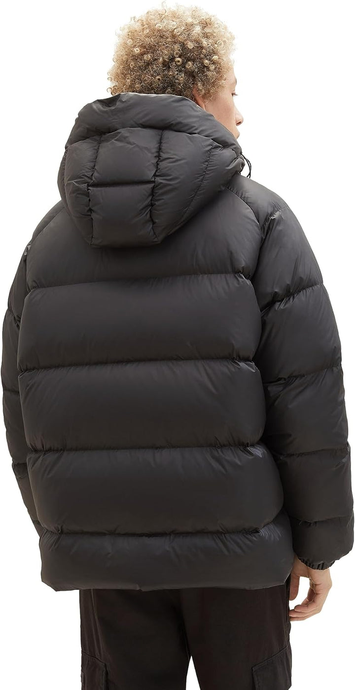 TOM TAILOR Denim Herren Relaxed Fit Recycled Down Puffer-Jacke mit Kapuze L 29999-black, L 29999-bla
