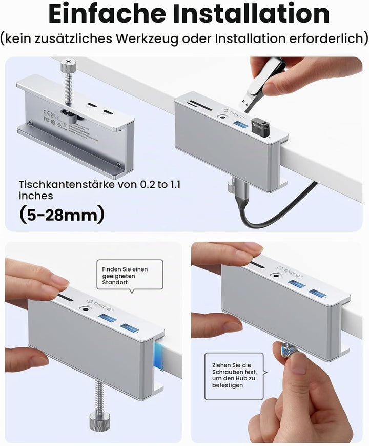ORICO USB Hub 3.0 Mit SD/TF Kartenleser - 5 in 1 Verteiler Mit 2 USB-A Ports, 3.5 mm Audio, 5Gbps -