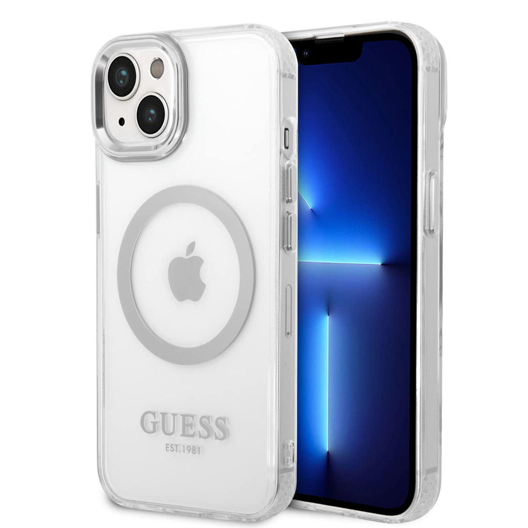 Guess GUHMP14SHTRMS Hülle für iPhone 14 6,1" Silber Hard case Metal Outline