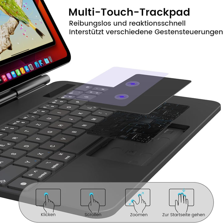 Hülle mit Tastatur für iPad A16 11 Generation 2025/10 Generation 2022 (11/10.9 Zoll), ipad Magic Key