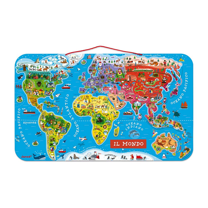 Janod J05513 Puzzle Magnetische Landkarte Die Welt aus Holz 92 Teile, Italienisch Italienisch Single