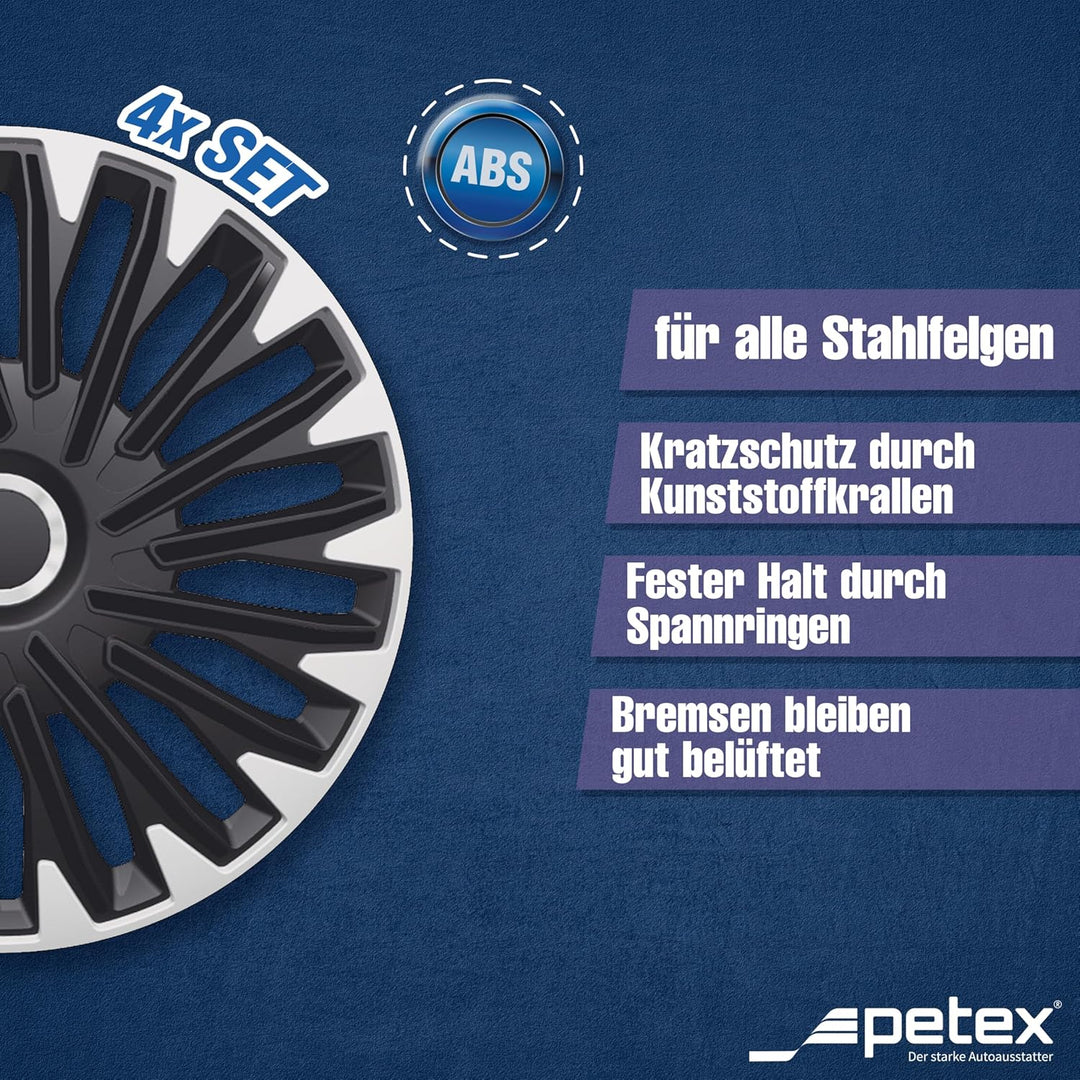 PETEX RB558515 Radzierblende Quantum Pro schwarz/silber Grösse 15" 2-fach lackiert mit Chromring Mat