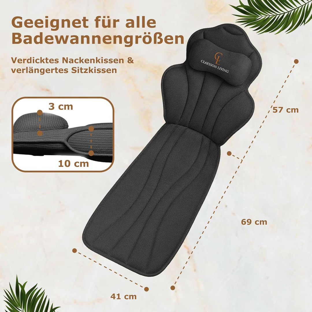 Badewannenkissen Ganzkörper Badekissen (152x56cm) - Badewannenmatte mit Kopfstütze (11cm) unterstütz