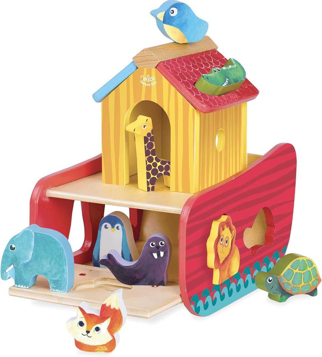 Vilac Holztiere Arche Formsortierer, pädagogischer Tier-Themen-Formsortierer für Kinder, 21 x 21 x 1