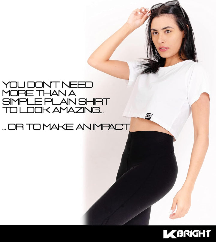 K-BRIGHT Damen Crop Top Kurzarm Basic Nachhaltig Bio Baumwolle Freizeit Sportoberteil Essential Shir