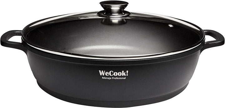 WECOOK! Ecochef Titan Niedrige Kochtopf 28 cm Induktion mit Glasdeckel, Antihaftbeschichtung QUANTAN