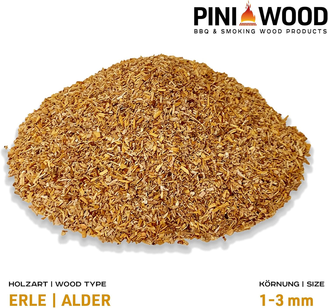 PINI 13 Kg Räucherchips Erle ohne Rinde 1-3 mm Smoking Chips Räucherspäne
