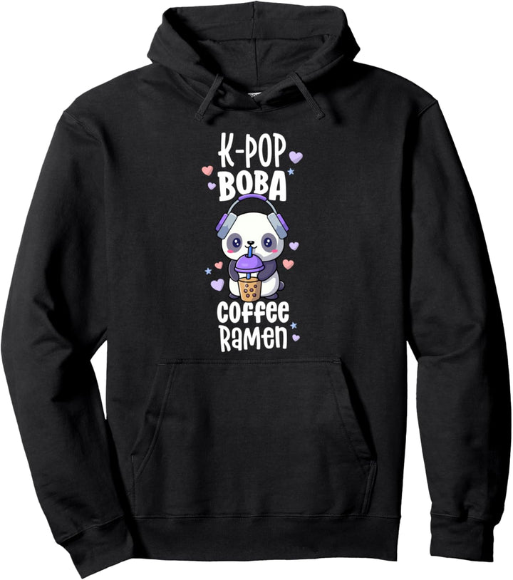 Boba And KPop Shirt Coffee Ramen Kawaii Panda Merch K-Pop Pullover Hoodie