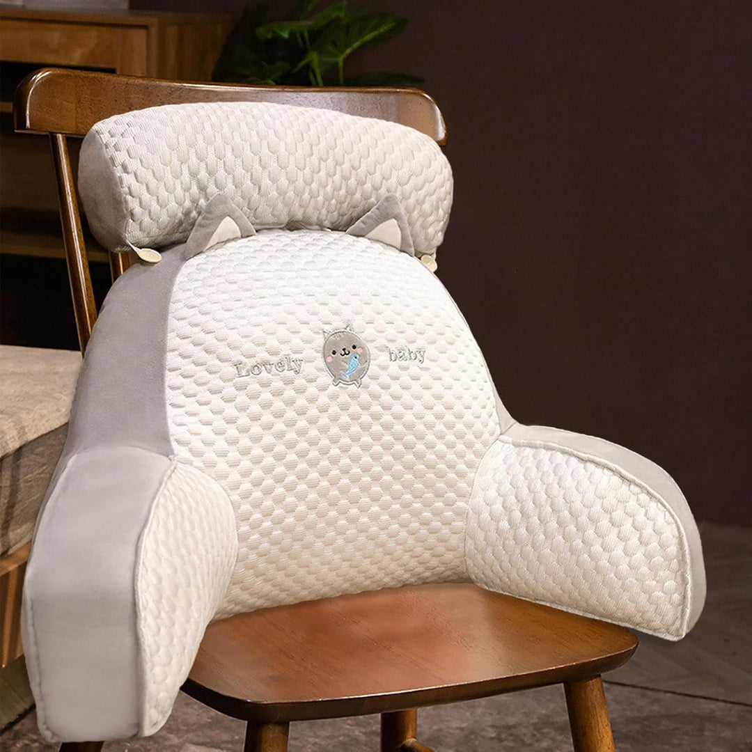 Backrest Cushion with Armrests, Ice Silk Cute Reading Pillow, Reading Cushion for Bed, Back Cushion