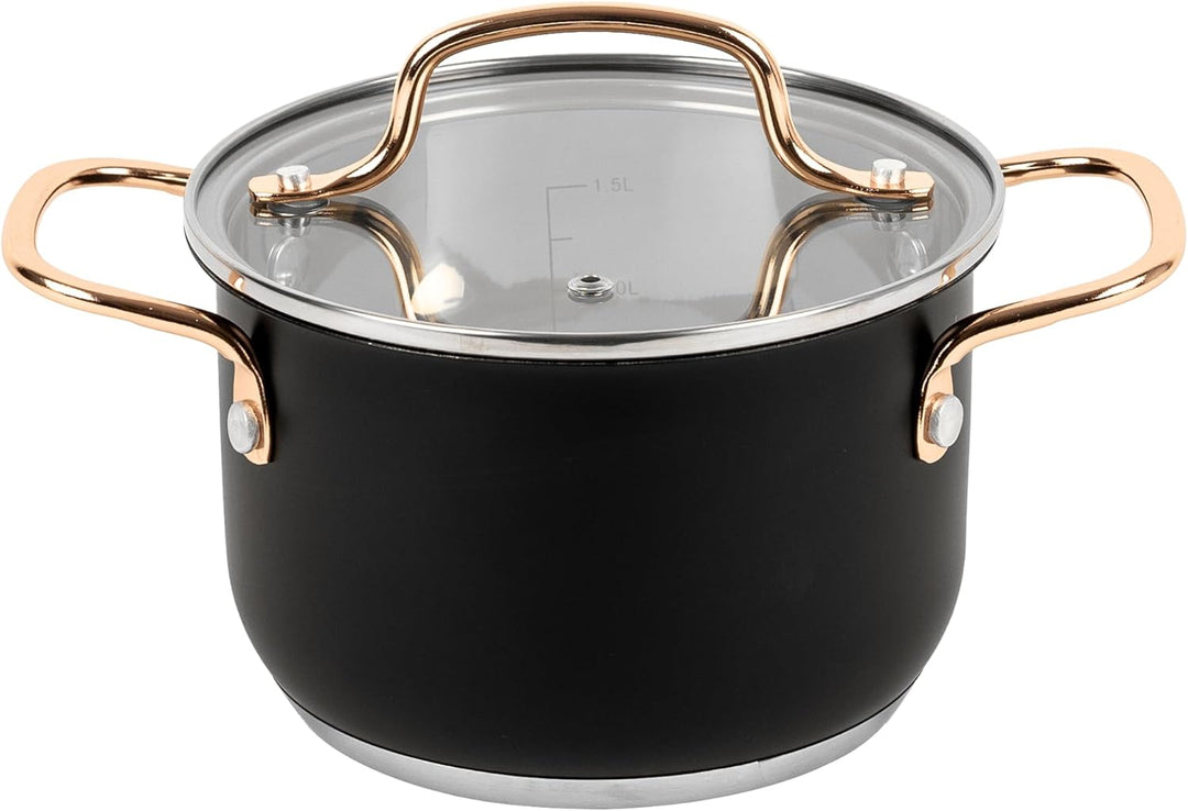 Topfset Induktion Edelstahl 3-Teilig - Kochtöpfe für Alle Herdarten - Kochtopf Set mit Glasdeckel -