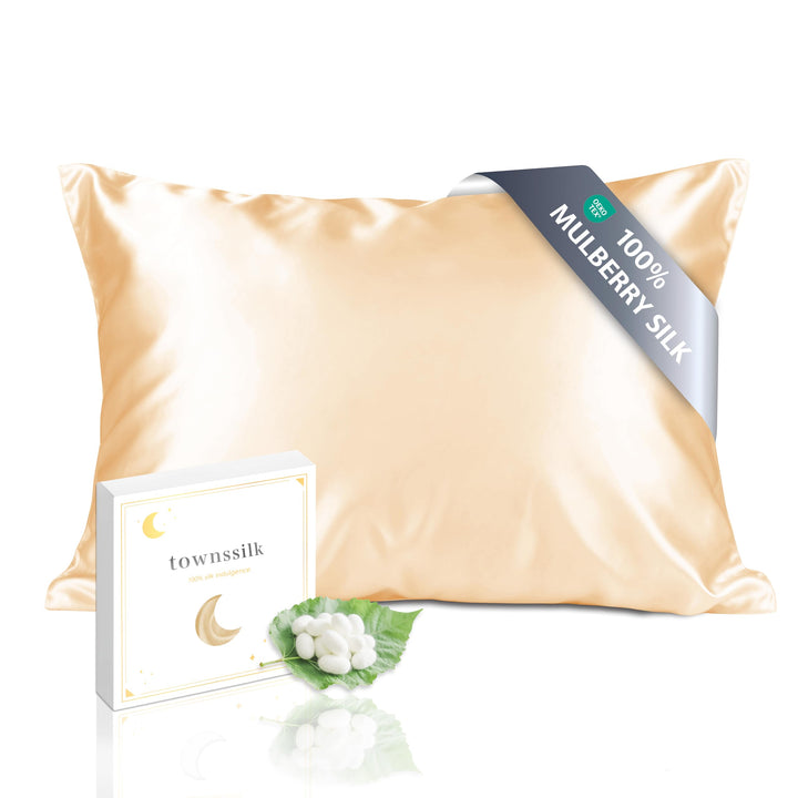 Townssilk, Kissenbezug 100% Seide, 19 mm, beidseitig mit verstecktem Reissverschluss. Gold, 50 x 75