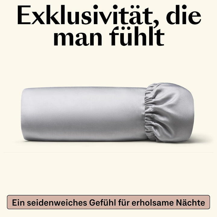 Amqua Mako Satin Spannbettlaken 100x200cm, 100% ägyptische Baumwolle (zertifiziert), Bettlaken für B
