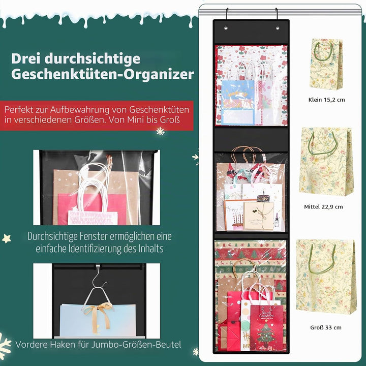 Geschenkpapier-Organizer, doppelseitig, zum Aufhängen, Geschenkpapierrollenhalter für Weihnachten, 1