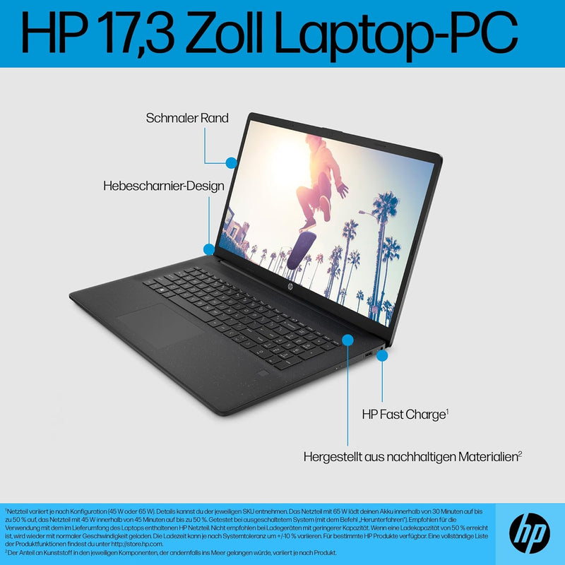 HP Laptop mit 17,3 Zoll FHD Display, AMD Ryzen 7 7730U, 16 GB DDR4 RAM, 512 GB SSD, AMD Radeon-Grafi