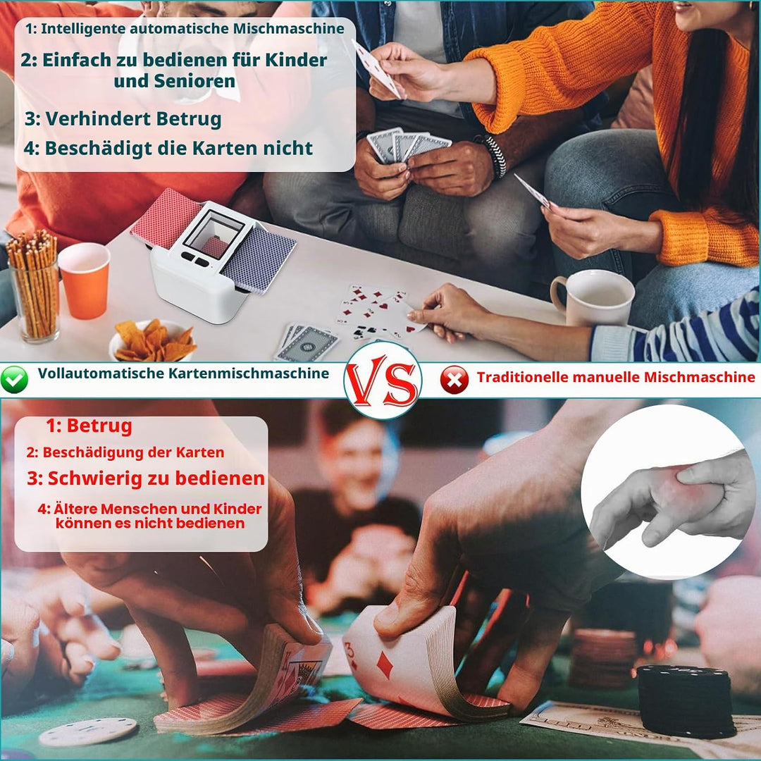 Wiederaufladbarer Kartenmischer für 1–2 Decks für Poker UNO Blackjack Texas Hold'em, Automatischer K