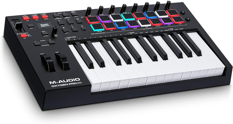 M-Audio Oxygen Pro 25 – 25-Tasten USB MIDI Keyboard Controller mit Beat Pads, MIDI-zuweisbaren Regle