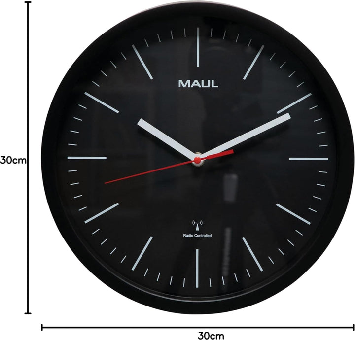 Maul Wanduhr MAULjump Ø 30,5 cm | stilvolle Funkuhr mit Mineralglas | automatische Zeiteinstellung |
