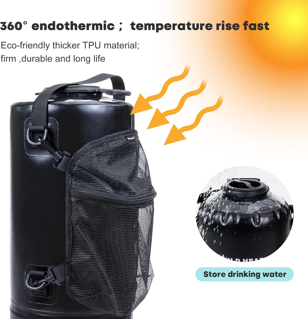 WILD HEATCampingdusche 12L 22L Tragbare Dusche für Camping mit Druckfusspumpe und Duschbeutel-Rucksa