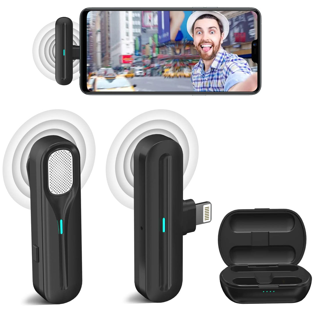 PWAY Wireless Lavalier Microphone Inklusive Ladefach für iPhone iPad, 2,4GHz Plug-and-Play, Unterstü