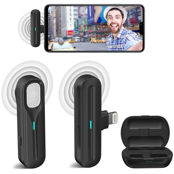 PWAY Wireless Lavalier Microphone Inklusive Ladefach für iPhone iPad, 2,4GHz Plug-and-Play, Unterstü