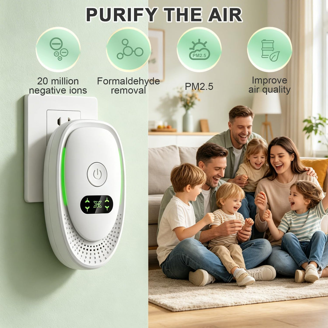 2er Pack Mini Luftreiniger Plug-In, 40 Millionen Negative Ionen Ionisator, Geruchsentferner für Rauc