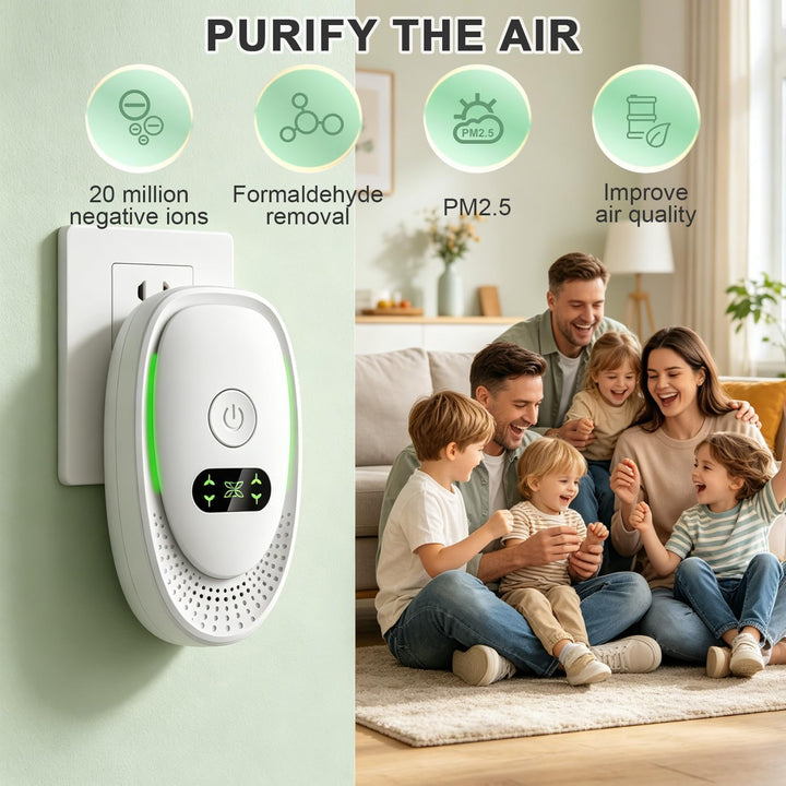 2er Pack Mini Luftreiniger Plug-In, 40 Millionen Negative Ionen Ionisator, Geruchsentferner für Rauc