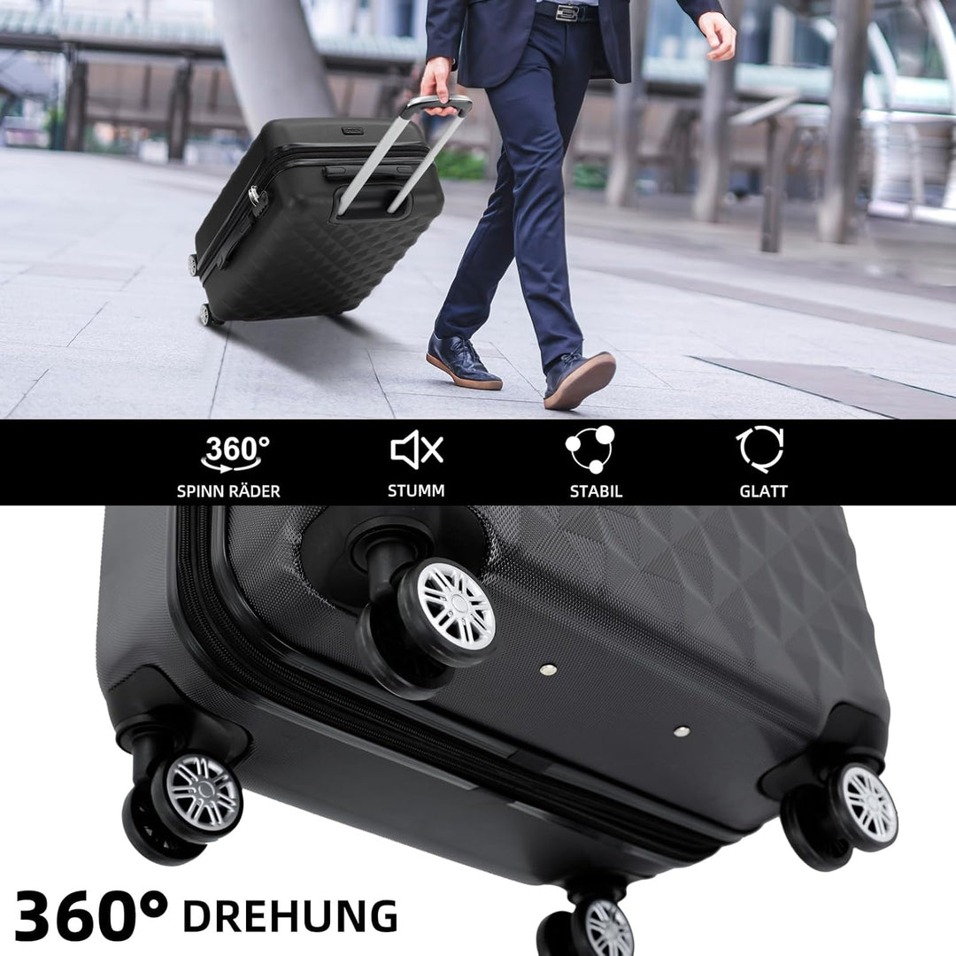 BEIBYE Zwillingsrollen 2066 Hartschale Trolley Koffer Reisekoffer Gepäck M-L-XL-Set (Schwarz, M) Sch
