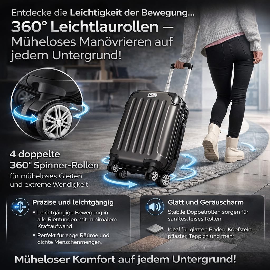 POSH Koffer mittelgross aus ABS - Leichter Hartschalen Trolley 65x45x25 cm - Reisekoffer 62L mit Zah