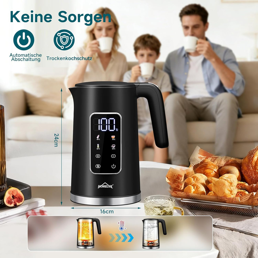 Wasserkocher Mit Temperatureinstellung, 1.7 L Wasserkocher Edelstahl, 2200w Teekessel Mit 40-100°C,