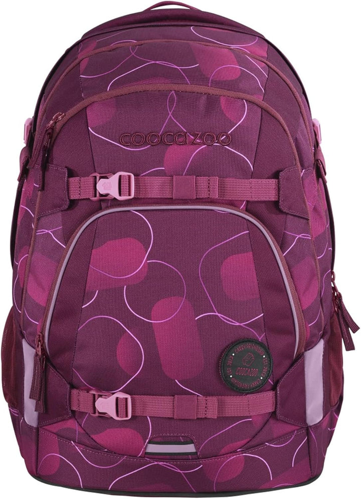 coocazoo Schulrucksack-Set Mate „Berry Bubbles & Follow Me“ 3-teilig, lila-rosa, ergonomischer 30L T