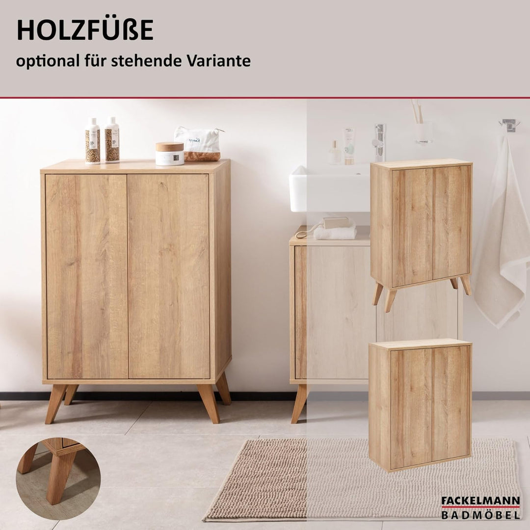FACKELMANN Finn Midischrank (60 x 75 x 30,5 cm) – Badezimmerkommode mit 2 Einlegeböden aus Glas – Ba