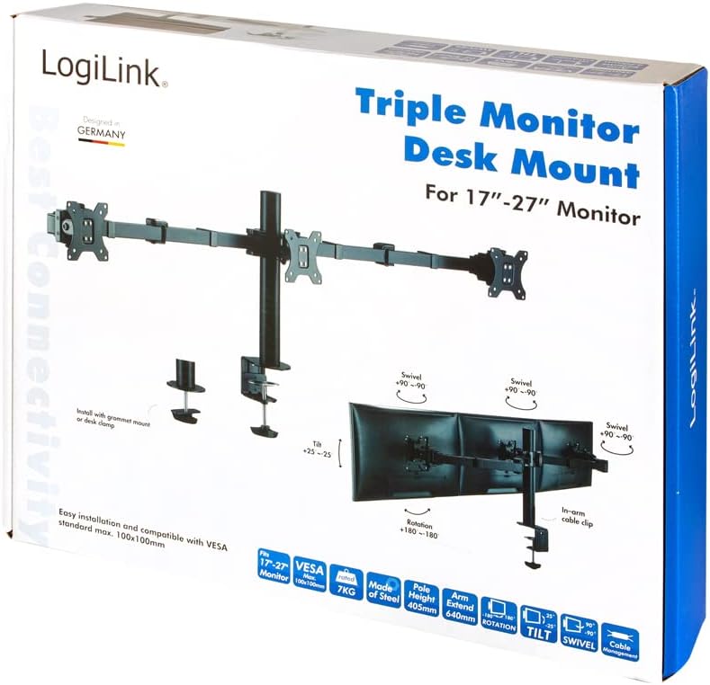 LogiLink BP0107 - Monitorhalterung 3-Fach, 17 27", Arml?nge: verstellbar Schwarz
